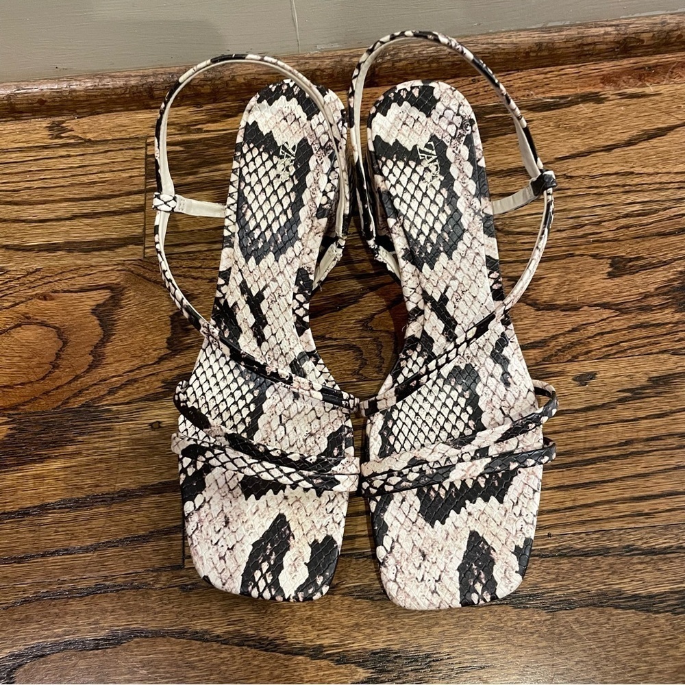 Zara Black and Cream Snake-Print Strappy Sandals